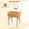 imageCHARMAID Bamboo Vanity Desk with 360 Rotating Mirror Glass Top ampamp 2 Drawers Natural Makeup Vanity Table with Deep Storage Alcove Small Space Dressing Table for BedroomNo Hutch With Stool