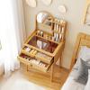 imageCHARMAID Bamboo Vanity Desk with 360 Rotating Mirror Glass Top ampamp 2 Drawers Natural Makeup Vanity Table with Deep Storage Alcove Small Space Dressing Table for BedroomWith Hutch Table Only