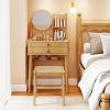 imageCHARMAID Bamboo Vanity Desk with 360 Rotating Mirror Glass Top ampamp 2 Drawers Natural Makeup Vanity Table with Deep Storage Alcove Small Space Dressing Table for BedroomWith Hutch With Stool