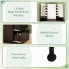 imageCHARMAID Corner Vanity Desk with Mirror and Lights White Makeup Vanity Table with 5 Drawers Storage Shelves Charging Station 3 Lighting Modes Compact Vanity Dressing Table for Small SpaceBlack