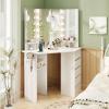 imageCHARMAID Corner Vanity Desk with Mirror and Lights White Makeup Vanity Table with 5 Drawers Storage Shelves Charging Station 3 Lighting Modes Compact Vanity Dressing Table for Small SpaceWhite
