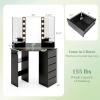 imageCHARMAID Corner Vanity Desk with Mirror and Lights White Makeup Vanity Table with 5 Drawers Storage Shelves Charging Station 3 Lighting Modes Compact Vanity Dressing Table for Small SpaceBlack