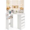 imageCHARMAID Corner Vanity Desk with Mirror and Lights White Makeup Vanity Table with 5 Drawers Storage Shelves Charging Station 3 Lighting Modes Compact Vanity Dressing Table for Small SpaceWhite