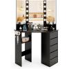imageCHARMAID Corner Vanity Desk with Mirror and Lights White Makeup Vanity Table with 5 Drawers Storage Shelves Charging Station 3 Lighting Modes Compact Vanity Dressing Table for Small SpaceBlack