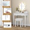 imageCHARMAID Girls Vanity Table with Lighted Mirror and Stool 10 Dimmable LED Lights 3 Color Lighting Modes 4 Drawers RoseShaped Handle Bedroom Dressing Makeup Vanity Desk Set BlackWhite