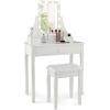 imageCHARMAID Girls Vanity Table with Lighted Mirror and Stool 10 Dimmable LED Lights 3 Color Lighting Modes 4 Drawers RoseShaped Handle Bedroom Dressing Makeup Vanity Desk Set BlackWhite