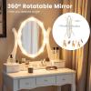 imageCHARMAID Girls Vanity Table with Lighted Mirror and Stool 10 Dimmable LED Lights 3 Color Lighting Modes 4 Drawers RoseShaped Handle Bedroom Dressing Makeup Vanity Desk Set BlackWhite