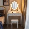 imageCHARMAID Girls Vanity Table with Lighted Mirror and Stool 10 Dimmable LED Lights 3 Color Lighting Modes 4 Drawers RoseShaped Handle Bedroom Dressing Makeup Vanity Desk Set BlackWhite
