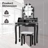 imageCHARMAID Girls Vanity Table with Lighted Mirror and Stool 10 Dimmable LED Lights 3 Color Lighting Modes 4 Drawers RoseShaped Handle Bedroom Dressing Makeup Vanity Desk Set BlackBlack