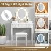 imageCHARMAID Girls Vanity Table with Lighted Mirror and Stool 10 Dimmable LED Lights 3 Color Lighting Modes 4 Drawers RoseShaped Handle Bedroom Dressing Makeup Vanity Desk Set BlackWhite