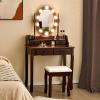 imageCHARMAID Girls Vanity Table with Lighted Mirror and Stool 10 Dimmable LED Lights 3 Color Lighting Modes 4 Drawers RoseShaped Handle Bedroom Dressing Makeup Vanity Desk Set BlackEspresso