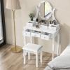 imageCHARMAID Girls Vanity Table with Lighted Mirror and Stool 10 Dimmable LED Lights 3 Color Lighting Modes 4 Drawers RoseShaped Handle Bedroom Dressing Makeup Vanity Desk Set BlackWhite