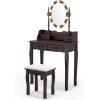 imageCHARMAID Girls Vanity Table with Lighted Mirror and Stool 10 Dimmable LED Lights 3 Color Lighting Modes 4 Drawers RoseShaped Handle Bedroom Dressing Makeup Vanity Desk Set BlackEspresso