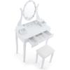 imageCHARMAID Girls Vanity Table with Lighted Mirror and Stool 10 Dimmable LED Lights 3 Color Lighting Modes 4 Drawers RoseShaped Handle Bedroom Dressing Makeup Vanity Desk Set BlackWhite