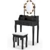 imageCHARMAID Girls Vanity Table with Lighted Mirror and Stool 10 Dimmable LED Lights 3 Color Lighting Modes 4 Drawers RoseShaped Handle Bedroom Dressing Makeup Vanity Desk Set BlackBlack