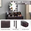 imageCHARMAID Girls Vanity Table with Lighted Mirror and Stool 10 Dimmable LED Lights 3 Color Lighting Modes 4 Drawers RoseShaped Handle Bedroom Dressing Makeup Vanity Desk Set BlackEspresso