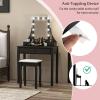 imageCHARMAID Girls Vanity Table with Lighted Mirror and Stool 10 Dimmable LED Lights 3 Color Lighting Modes 4 Drawers RoseShaped Handle Bedroom Dressing Makeup Vanity Desk Set BlackBlack