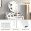 imageCHARMAID Girls Vanity Table with Lighted Mirror and Stool 10 Dimmable LED Lights 3 Color Lighting Modes 4 Drawers RoseShaped Handle Bedroom Dressing Makeup Vanity Desk Set BlackWhite