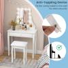 imageCHARMAID Girls Vanity Table with Lighted Mirror and Stool 10 Dimmable LED Lights 3 Color Lighting Modes 4 Drawers RoseShaped Handle Bedroom Dressing Makeup Vanity Desk Set BlackWhite