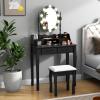 imageCHARMAID Girls Vanity Table with Lighted Mirror and Stool 10 Dimmable LED Lights 3 Color Lighting Modes 4 Drawers RoseShaped Handle Bedroom Dressing Makeup Vanity Desk Set BlackBlack