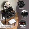 imageCHARMAID Girls Vanity Table with Lighted Mirror and Stool 10 Dimmable LED Lights 3 Color Lighting Modes 4 Drawers RoseShaped Handle Bedroom Dressing Makeup Vanity Desk Set BlackBlack