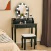 imageCHARMAID Girls Vanity Table with Lighted Mirror and Stool 10 Dimmable LED Lights 3 Color Lighting Modes 4 Drawers RoseShaped Handle Bedroom Dressing Makeup Vanity Desk Set BlackBlack