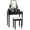 imageCHARMAID Girls Vanity Table with Lighted Mirror and Stool 10 Dimmable LED Lights 3 Color Lighting Modes 4 Drawers RoseShaped Handle Bedroom Dressing Makeup Vanity Desk Set BlackBlack