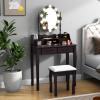 imageCHARMAID Girls Vanity Table with Lighted Mirror and Stool 10 Dimmable LED Lights 3 Color Lighting Modes 4 Drawers RoseShaped Handle Bedroom Dressing Makeup Vanity Desk Set BlackEspresso