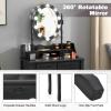 imageCHARMAID Girls Vanity Table with Lighted Mirror and Stool 10 Dimmable LED Lights 3 Color Lighting Modes 4 Drawers RoseShaped Handle Bedroom Dressing Makeup Vanity Desk Set BlackBlack