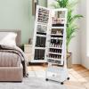 imageCHARMAID Jewelry Armoire with Full Length Mirror 3Color LED Lights Lockable Jewelry Cabinet with Wheels Storage Drawers Rolling Jewelry Organizer Floor Standing Gift Idea WhiteWhite