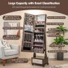 imageCHARMAID Jewelry Armoire with Full Length Mirror 3Color LED Lights Lockable Jewelry Cabinet with Wheels Storage Drawers Rolling Jewelry Organizer Floor Standing Gift Idea WhiteBrown