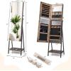 imageCHARMAID Jewelry Armoire with Full Length Mirror 3Color LED Lights Lockable Jewelry Cabinet with Wheels Storage Drawers Rolling Jewelry Organizer Floor Standing Gift Idea WhiteRustic Brown
