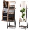 imageCHARMAID Jewelry Armoire with Full Length Mirror 3Color LED Lights Lockable Jewelry Cabinet with Wheels Storage Drawers Rolling Jewelry Organizer Floor Standing Gift Idea WhiteRustic Brown