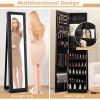 imageCHARMAID Jewelry Armoire with Full Length Mirror Lockable Standing Jewelry Cabinet Organizer with Large Storage Capacity Inside Makeup Mirror Stable Base Easy Assembly Rustic BrownBlack