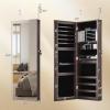 imageCHARMAID Jewelry Cabinet Wall or Door Mounted Hanging Lockable Jewelry Armoire Storage with Full Length Mirror Interior Makeup Mirror Over the Door Jewelry Organizer Box with Mirror WhiteDark Brown