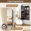 imageCHARMAID Jewelry Cabinet Wall or Door Mounted Hanging Lockable Jewelry Armoire Storage with Full Length Mirror Interior Makeup Mirror Over the Door Jewelry Organizer Box with Mirror WhiteDark Brown