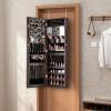 imageCHARMAID Jewelry Cabinet Wall or Door Mounted Hanging Lockable Jewelry Armoire Storage with Full Length Mirror Interior Makeup Mirror Over the Door Jewelry Organizer Box with Mirror WhiteDark Brown
