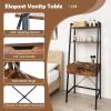 imageCHARMAID Ladder Vanity Desk Set  Makeup Vanity Table with Flip Top Mirror Cushioned Stool 4 Storage Compartments Open Shelves Girls Dressing Table for Small Space Rustic Brown ampamp BlackRustic Brown  Black