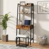imageCHARMAID Ladder Vanity Desk Set  Makeup Vanity Table with Flip Top Mirror Cushioned Stool 4 Storage Compartments Open Shelves Girls Dressing Table for Small Space Rustic Brown ampamp BlackRustic Brown  Black