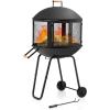 imageGiantex 28quot Portable Fire Pit on Wheels Outdoor Mobile Wood Burning Firepit wLog Grate Fire Poker HeavyDuty Steel Frame ampamp Solid Metal Top 2Door Gate Rolling Fire Pits for Entertaining Camping