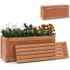 imageGiantex 2in1 Outdoor Bench with Backrest ampamp 2 Raised Garden Beds Wood with Teak Oil Finish Planter Boxes with OpenEnded Base Garden Bench Seat for Porch Balcony Lawn Yard DIY AssemblyTeak