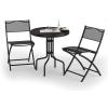 imageGiantex 3 Pcs Bistro Set Garden Backyard Round Table Folding Chairs with RustProof Steel Frames ampamp Reinforced Glass Design Outdoor Patio Furniture BlackRound Table 235Dx 28H