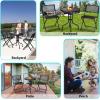 imageGiantex 3 Pcs Bistro Set Garden Backyard Round Table Folding Chairs with RustProof Steel Frames ampamp Reinforced Glass Design Outdoor Patio Furniture BlackRound Table 235Dx 28H