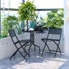 imageGiantex 3 Pcs Bistro Set Garden Backyard Round Table Folding Chairs with RustProof Steel Frames ampamp Reinforced Glass Design Outdoor Patio Furniture BlackRound Table 235Dx 28H