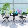 imageGiantex 3 Pcs Bistro Set Garden Backyard Round Table Folding Chairs with RustProof Steel Frames ampamp Reinforced Glass Design Outdoor Patio Furniture BlackRound Table 235Dx 28H