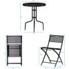 imageGiantex 3 Pcs Bistro Set Garden Backyard Round Table Folding Chairs with RustProof Steel Frames ampamp Reinforced Glass Design Outdoor Patio Furniture BlackRound Table 235Dx 28H