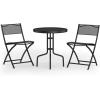 imageGiantex 3 Pcs Bistro Set Garden Backyard Round Table Folding Chairs with RustProof Steel Frames ampamp Reinforced Glass Design Outdoor Patio Furniture BlackRound Table 235Dx 28H