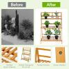 imageGiantex 3 Tier Folding Storage Shelf Bamboo Ladder Plant Stand Multiple Flower Pot Holder Succulent Display Rack Foldable Shelving Unit for Balcony Garden Living Room Indoor Outdoor