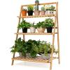 imageGiantex 3 Tier Folding Storage Shelf Bamboo Ladder Plant Stand Multiple Flower Pot Holder Succulent Display Rack Foldable Shelving Unit for Balcony Garden Living Room Indoor Outdoor