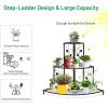 imageGiantex 3 Tiers Corner Shelf Metal Plant Stand StairStep Style Flower Pot Display Ladder Plant Display Rack Quarter Round Plant Shelf for Indoor Outdoor Use